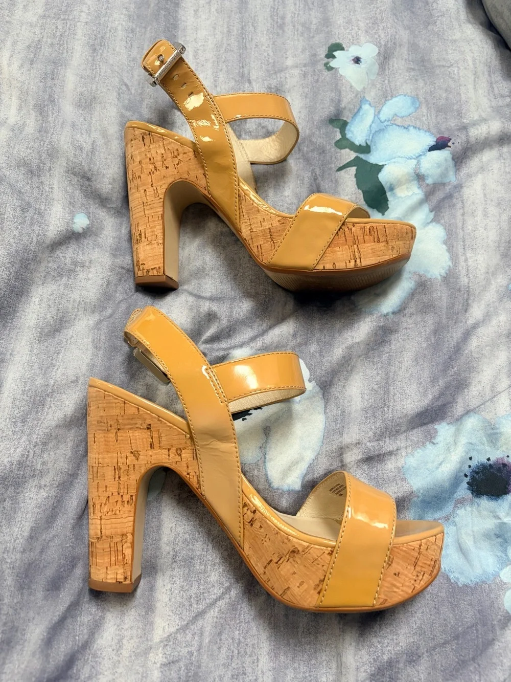 MICHAEL Michael Kors Beige Patent Cork Platform Sandals
